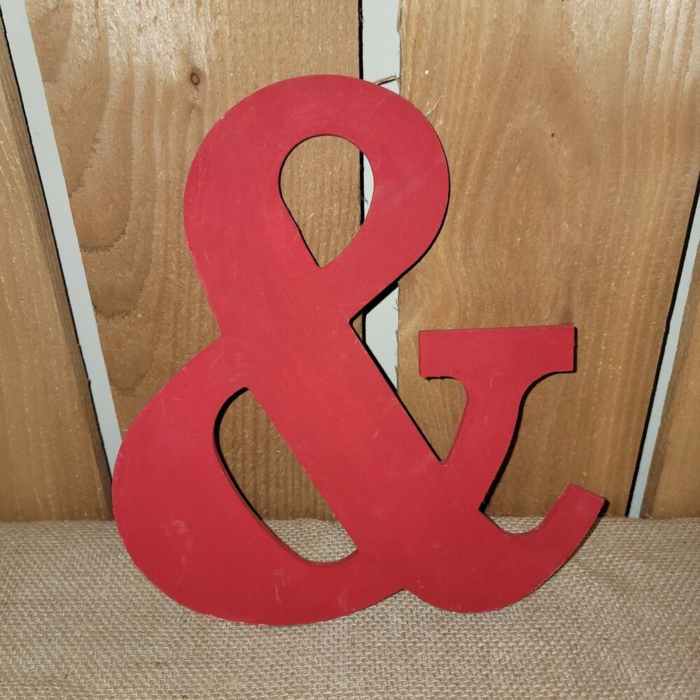 'And' '&' Red Painted Wooden Sign Decor Farmhouse